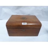 A Victorian walnut workbox and contents. 12' wide