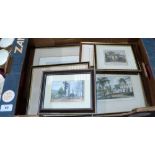 Five framed engravings and a print