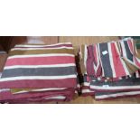 Three pairs of striped door curtains with one pelmet. 97' drop x 28' wide approx (each curtain)