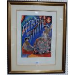 S. CHOMPRE An Art Deco style hand coloured lithograph, Venice Ball. Signed in pencil. Ltd ed. no.