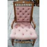 A Victorian beechwood and deep buttoned lady's chair