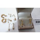 Three pairs of 9ct earrings and two other pairs apparently unmarked