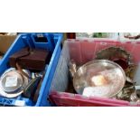 Two boxes of metalware and sundries