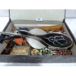 A collection of costume jewellery and sundries, the lot to include a silver and tortoiseshell hand