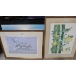 A framed hunting print after Basil Nightingale 'Mostly Water'; together with another framed print