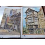 A folder of 34 watercolours, drawings and engravings, Ludlow, Herefordshire and Worcestershire