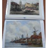 A folder of 31 watercolours, drawings and engravings, to include a watercolour by J.Van Couver.
