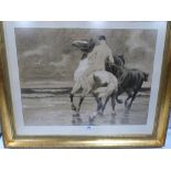 FRANZ MULLER MUNSTER 1867-1936 Beach scene with naked male on horseback. Lithograph 17' x 23'