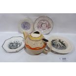 Four 19th century miniature plates to include a Sunderland lustre example; together with and Art-