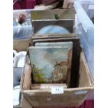 A box of 14 various oil paintings, including views of India and Venice