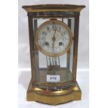 A French gilt brass and cloisonne enamel four glass mantle clock, the two train drum movement with