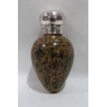 A Victorian egg form scent bottle with silver screw top. Registration mark to base no. 20772.