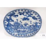 A Chinese oval dish, decorated in blue and white with figures in a landscape. 8½' wide