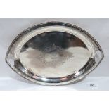 An Edward VII silver oval tray, engraved with foliage. Sheffield 1902. 14½' wide 24ozs