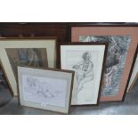 Five life studies, various media, to include a pencil drawing after Duncan Grant