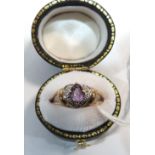 An amethyst heart set ring. In gold marked 375. Size P. 2.2g gross