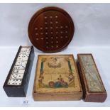 An early Victorian boxed jigsaw 'Historical Portraits of the Kings and Queens'; two sets of dominoes