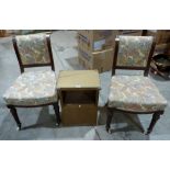 A pair of Victorian walnut dining chairs and a loom bedside cabinet