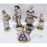 Five continental porcelain figures