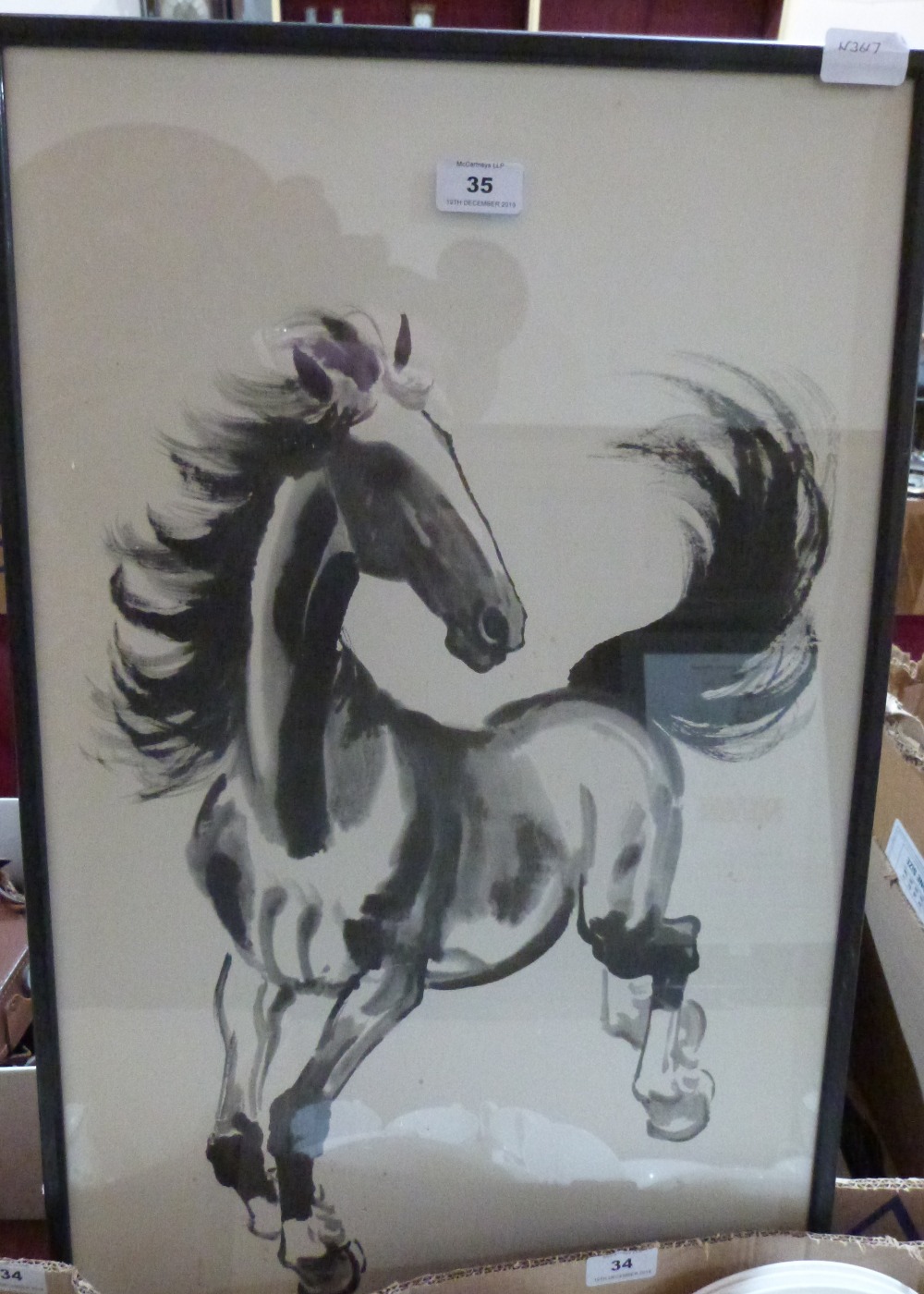 An oriental print of a horse