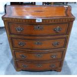 An 18th century style satinwood inlaid and banded serpentine commode with four long drawers on