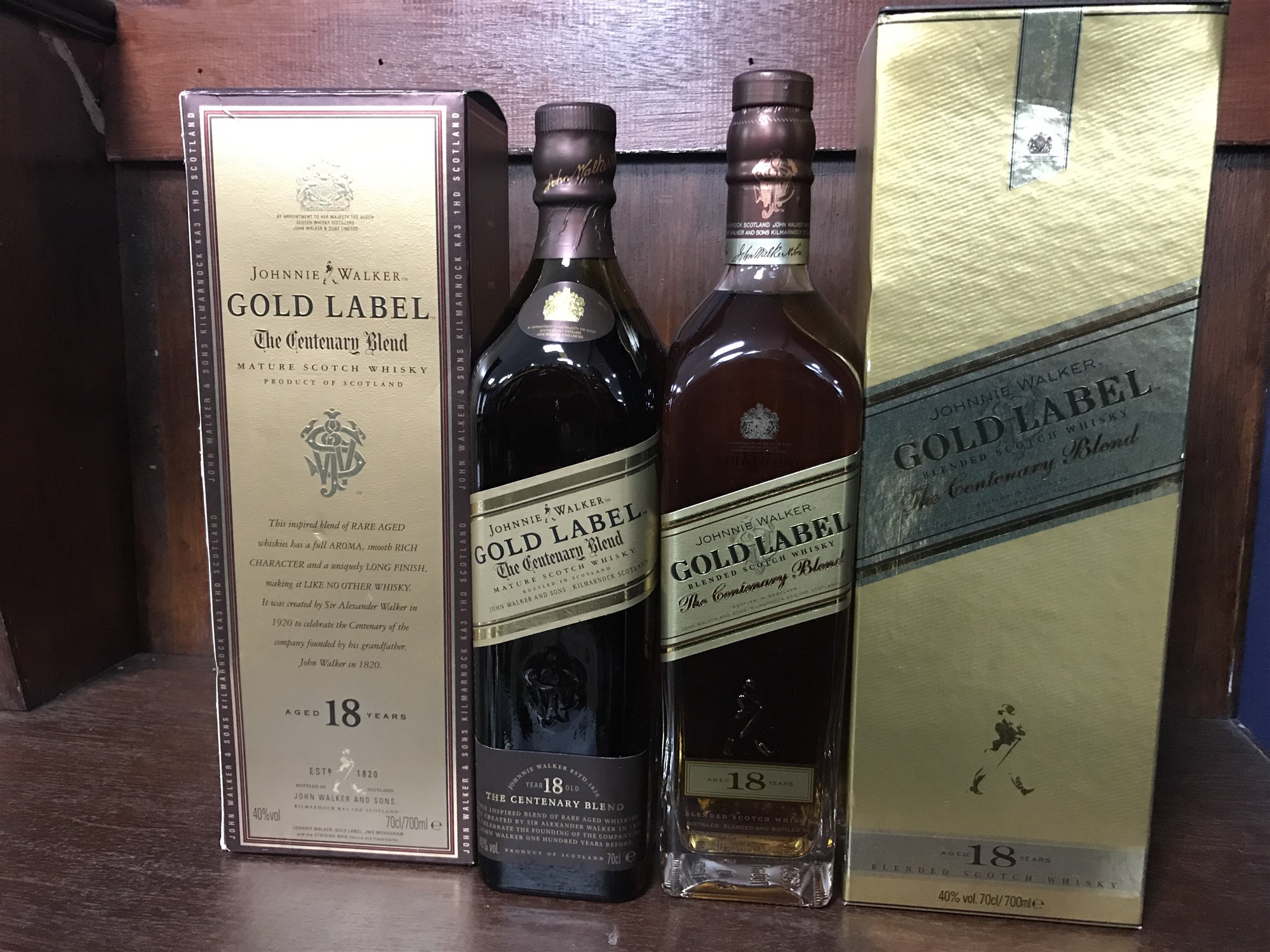 TWO BOTTLES OF JOHNNIE WALKER GOLD LABEL CENTENARY BLEND AGED 18 YEARS