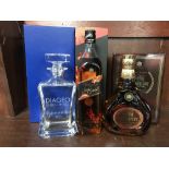 JOHNNIE WALKER BLACK LABEL JASPER GOODALL, SWING SUPERIOR, & GLENCAIRN CRYSTAL DECANTER.