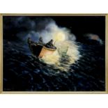 BOAT IN CHOPPY WATERS, AN OIL BY JACK CULLEN