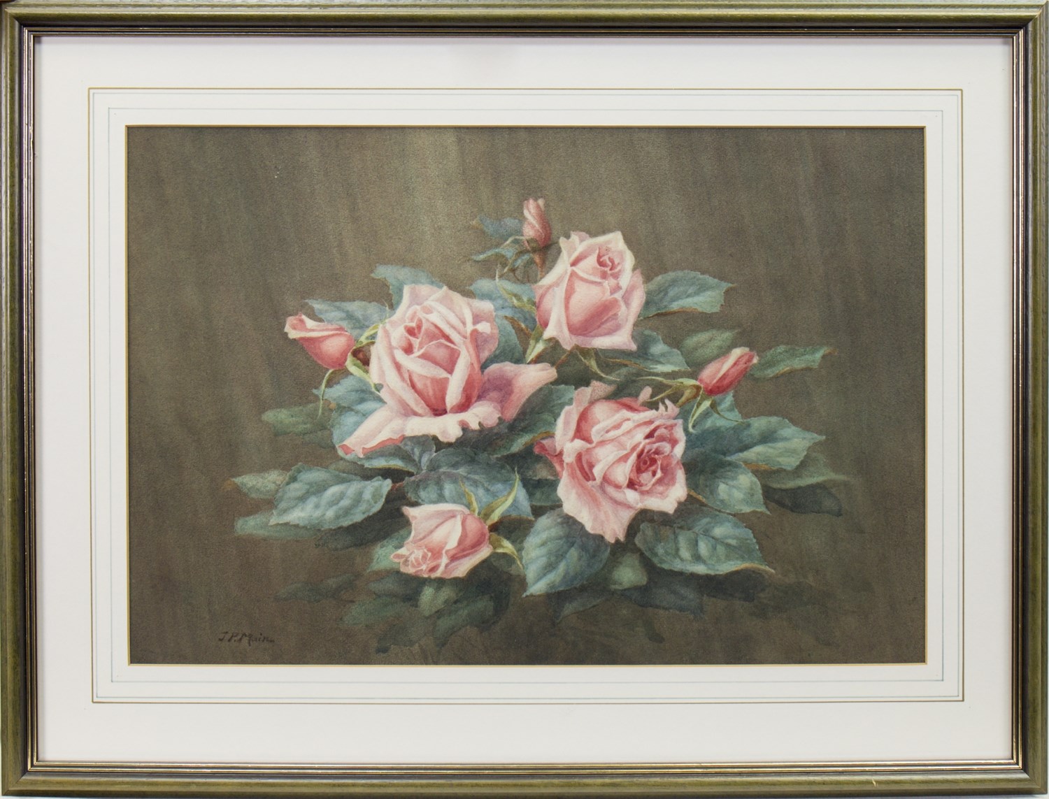 STILL LIFE WITH PINK ROSES, A WATERCOLOUR BY JOHN P MAIN