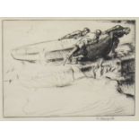 FISHERMAN'S RETURN, A DRYPOINT BY EDMUND BLAMPIED