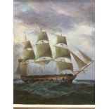 AN OIL PAINTING OF A THREE MASTED MAN O' WAR