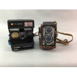 A VINTAGE YASHICA CAMERA, PENTAX CAMERA, LENS, AND OTHER CAMERA ACCESSORIES