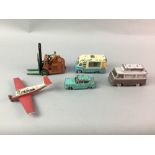 A LOT OF FIVE DINKY AND CORGI TOYS AND A COLLECTION OF VINTAGE MARBLES