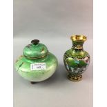 A JAPANESE CLOISONNE JAR WITH COVER AND A VASE