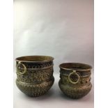A SET OF THREE INDIAN BRASS GRADUATED PLANTERS