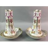 A PAIR OF DRESDEN FLORAL VASES