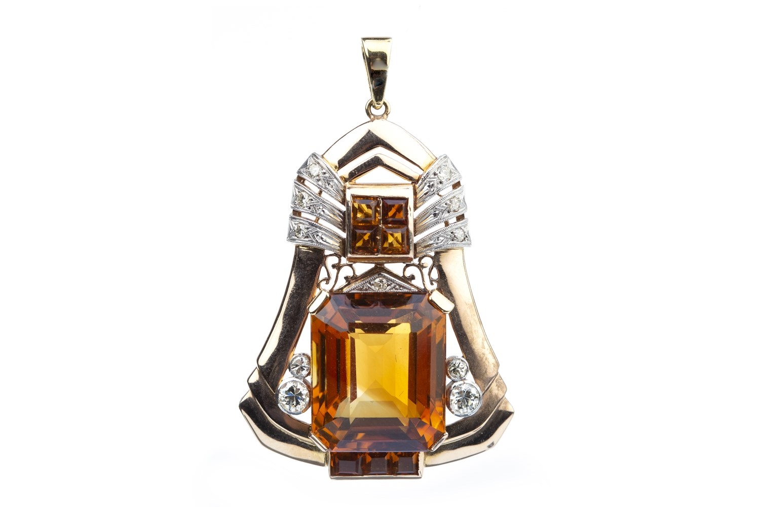 AN IMPRESSIVE CITRINE AND DIAMOND PENDANT