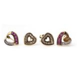 TWO PAIRS OF HEART SHAPED EARRINGS