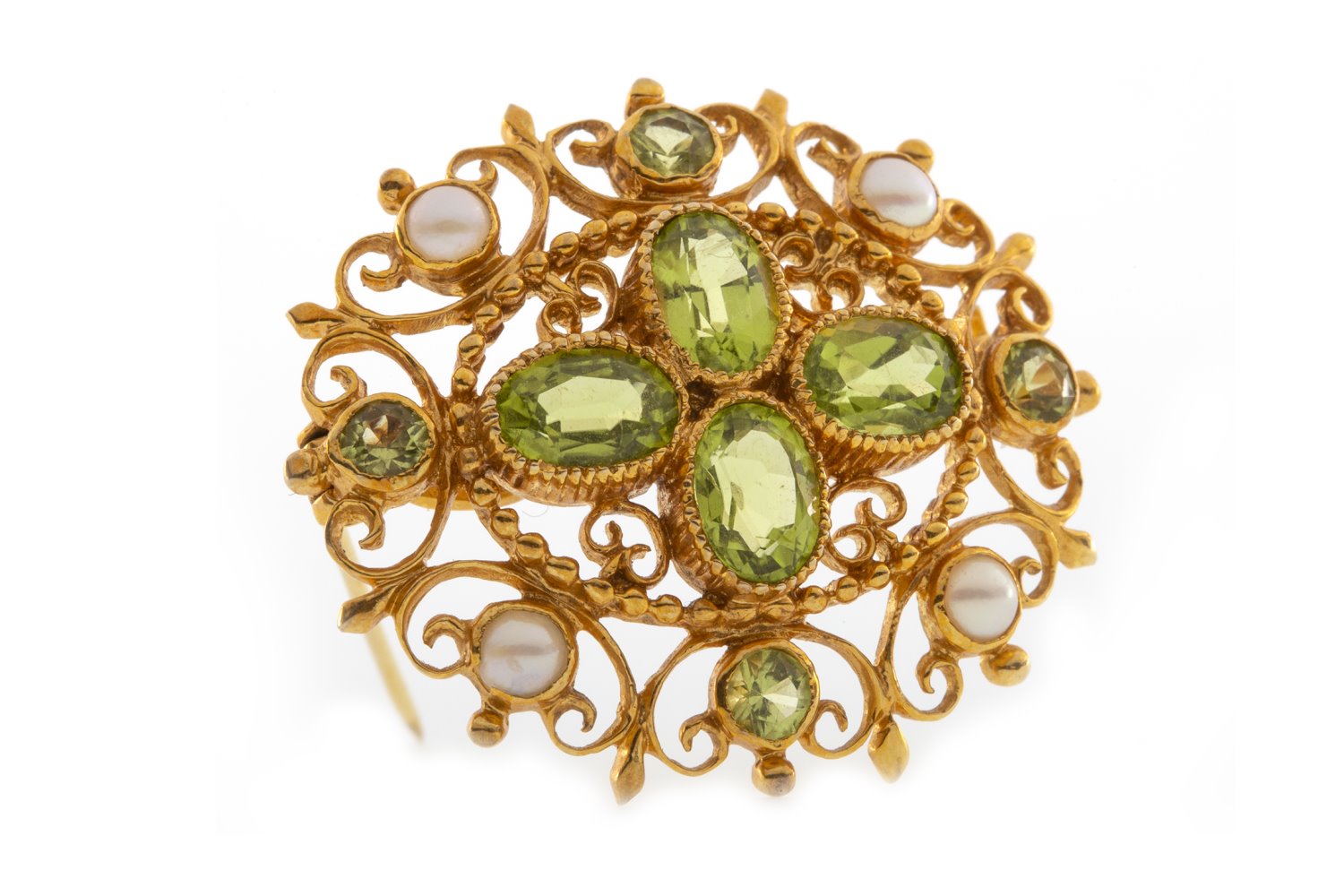 AN IMPRESSIVE GREEN GEM AND PEARL SET BROOCH PENDANT