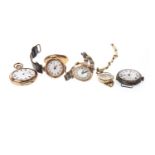 TWO LADY'S NINE CARAT GOLD WRIST WATCHES AND OTHERS