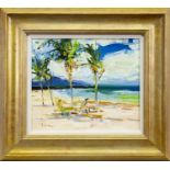 ON NISBET BEACH, NEVIS, AN OIL BY JAMES HARRIGAN