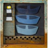 THREE WEE BOATS, A MIXED MEDIA ASSEMBLAGE BY DOROTHY STIRLING