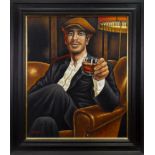 THE WHISKY COLLECTOR, AN OIL BY GRAHAM MCKEAN