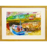 PORT SETON HARBOUR, A WATERCOLOUR BY JOHN BELLANY