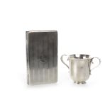 A SCOTTISH SILVER CHRISTENING CUP AND A SILVER CIGARETTE CASE