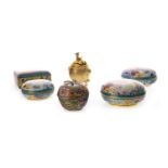 A CHINESE BRONZE CENSER AND FIVE ENAMEL BOXES