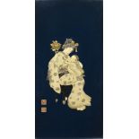 A JAPANESE IVORY AND LACQUERED PANEL