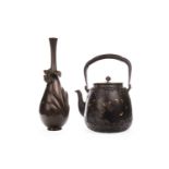 A JAPANESE BRONZE VASE AND KETTLE