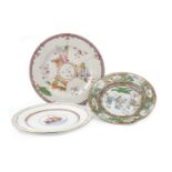 A CHINESE FAMILLE VERTE PLATE AND TWO OTHERS