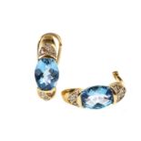 A PAIR OF BLUE GEM AND DIAMOND EARRINGS